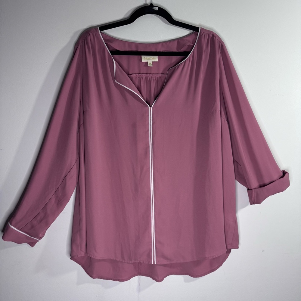 ModCloth Dusty Rose Blouse Womens 2X Roll Tab Sleeve Pink Top